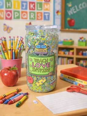 Teach Love Inspire Glitter Tumbler - Green